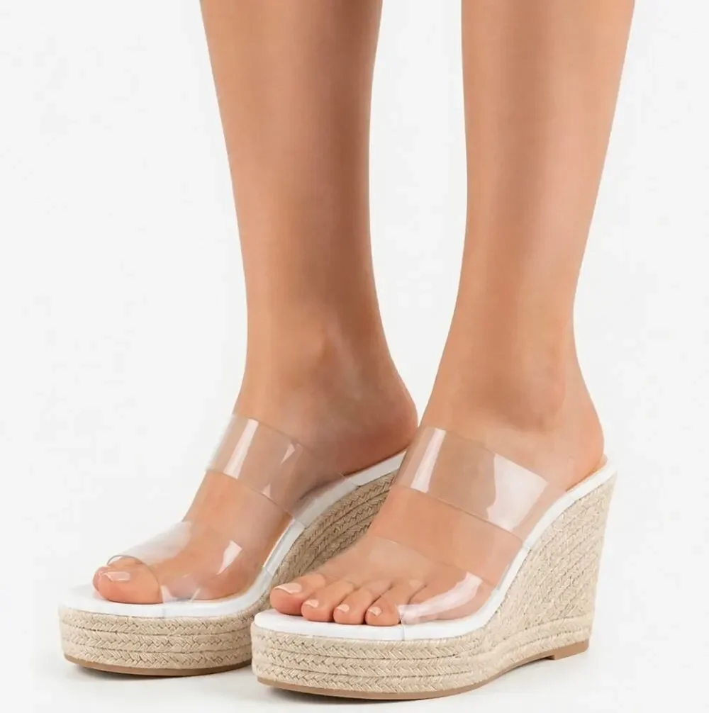 Fl. NWB WIRALOMI CLEAR WEDGE HEEL ESPADRILLE SANDALS ♡SIZE 9.5♡